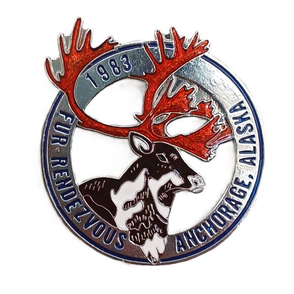 Lot of 5 Vintage Fur Rendezvous Anchorage Alaska 1980's Enamel Pin Brooch - Picture 11 of 14